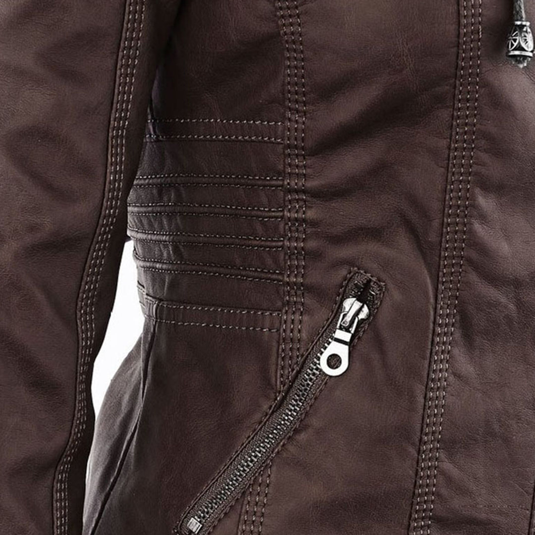 VierraSol - Chaqueta de Cuero para Mujer con Capucha