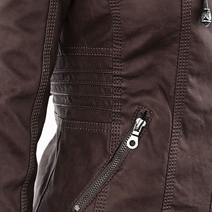 VierraSol - Chaqueta de Cuero para Mujer con Capucha