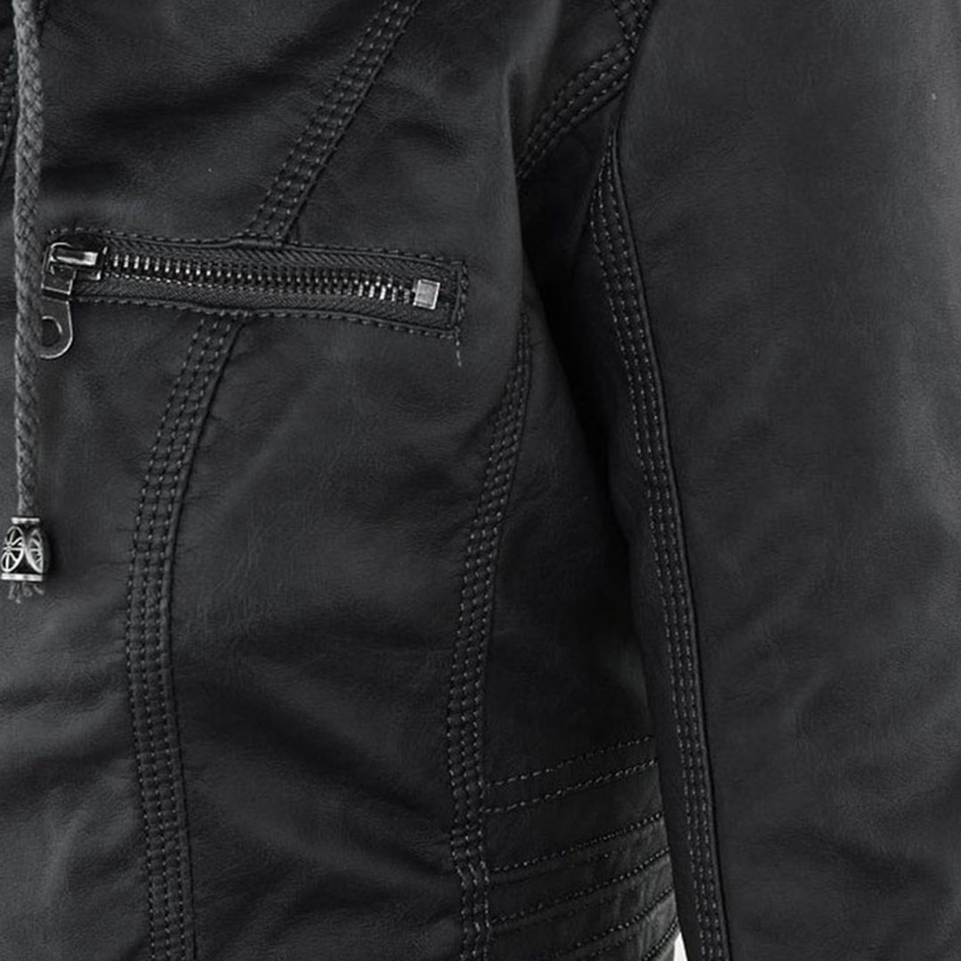 VierraSol - Chaqueta de Cuero para Mujer con Capucha