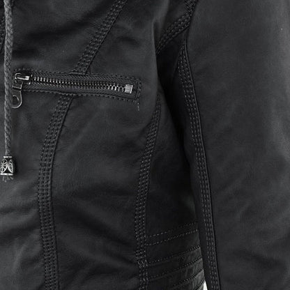 VierraSol - Chaqueta de Cuero para Mujer con Capucha