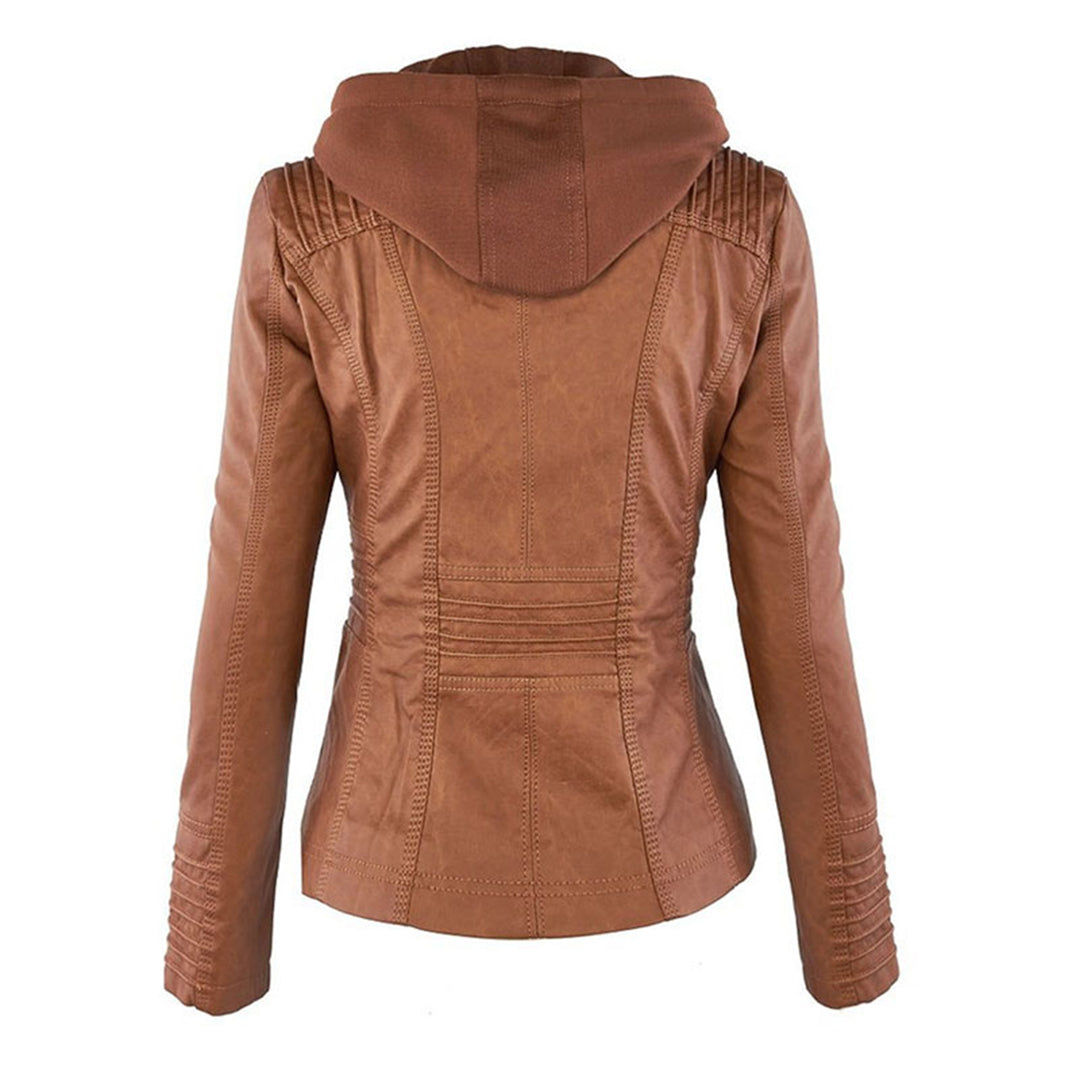 VierraSol - Chaqueta de Cuero para Mujer con Capucha