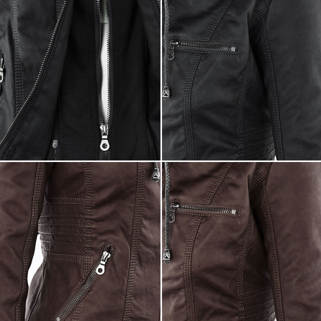 VierraSol - Chaqueta de Cuero para Mujer con Capucha