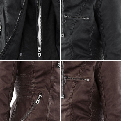 VierraSol - Chaqueta de Cuero para Mujer con Capucha