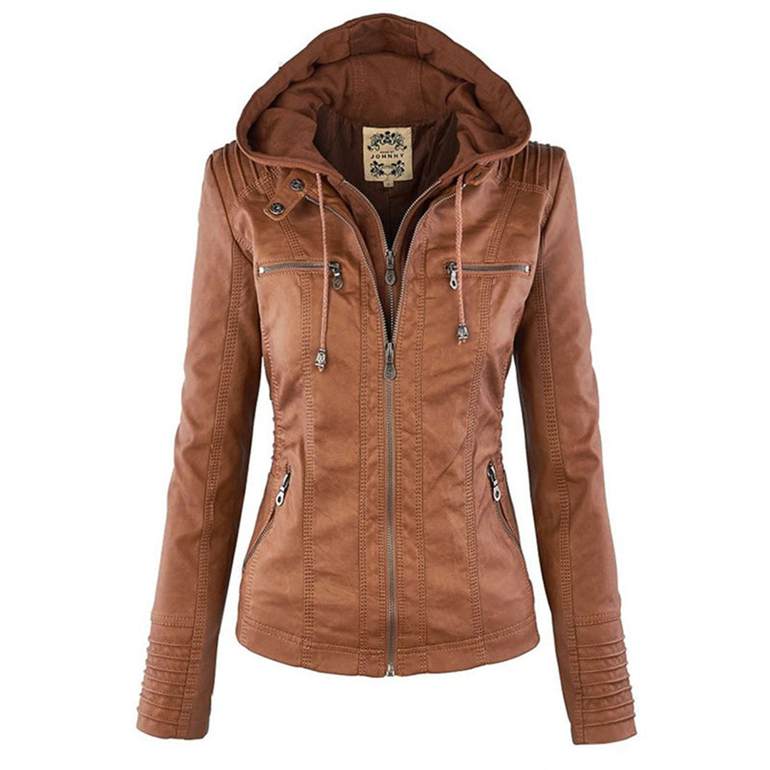 VierraSol - Chaqueta de Cuero para Mujer con Capucha