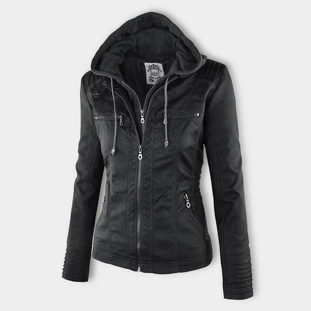 VierraSol - Chaqueta de Cuero para Mujer con Capucha