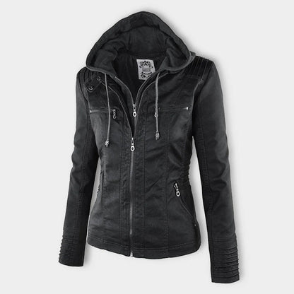 VierraSol - Chaqueta de Cuero para Mujer con Capucha