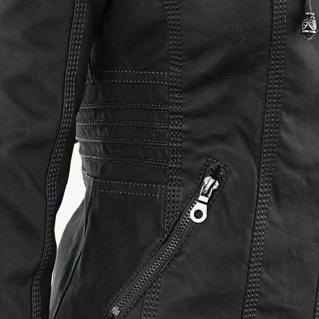 VierraSol - Chaqueta de Cuero para Mujer con Capucha