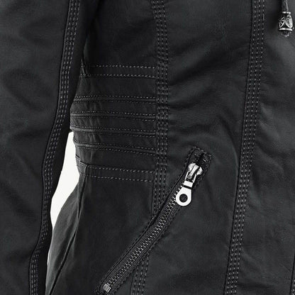 VierraSol - Chaqueta de Cuero para Mujer con Capucha
