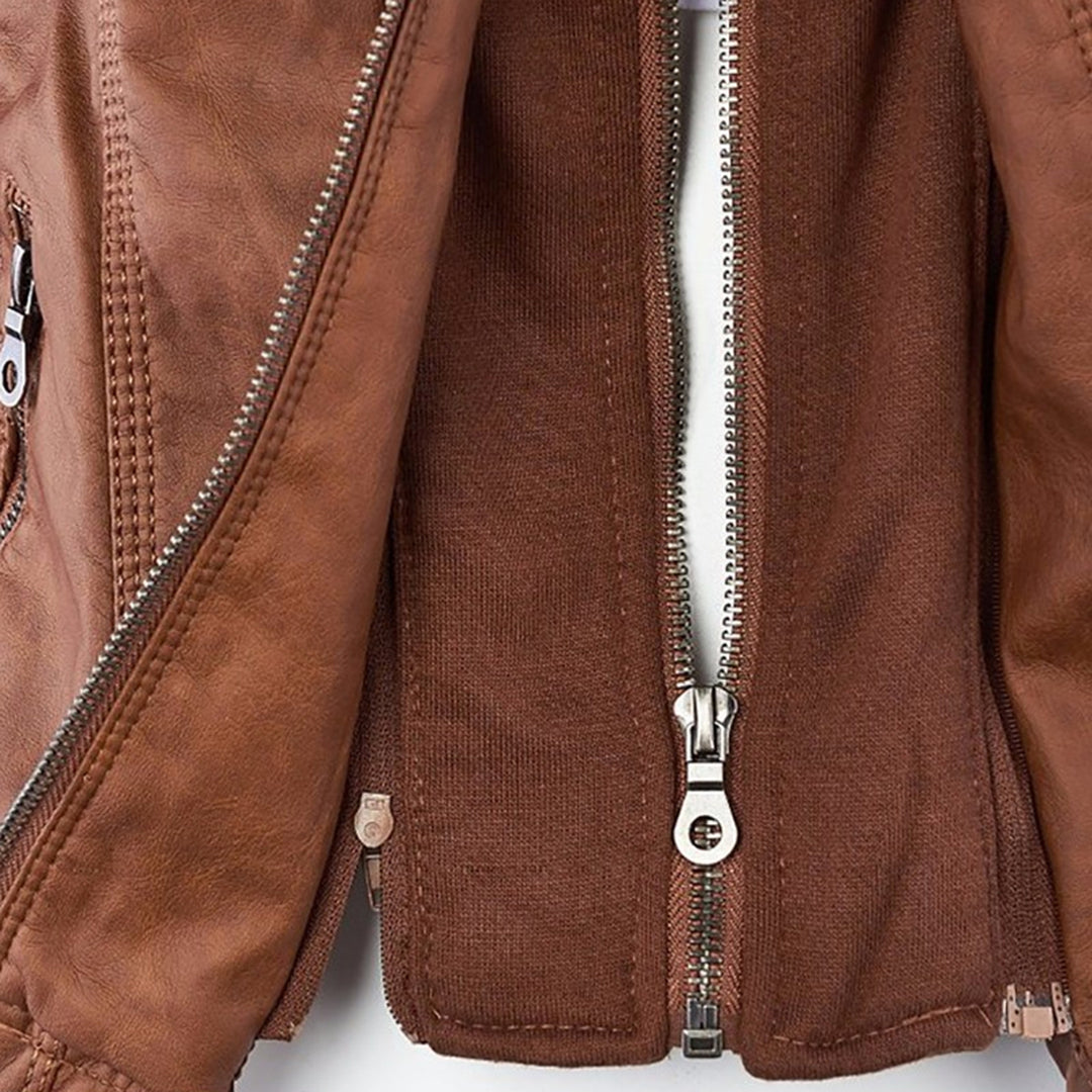 VierraSol - Chaqueta de Cuero para Mujer con Capucha