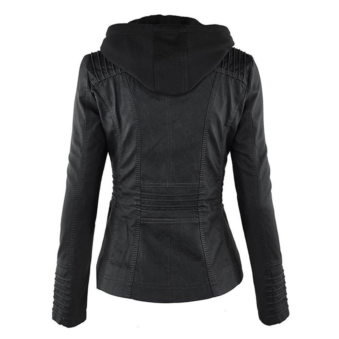 VierraSol - Chaqueta de Cuero para Mujer con Capucha