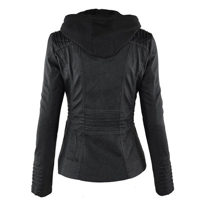VierraSol - Chaqueta de Cuero para Mujer con Capucha