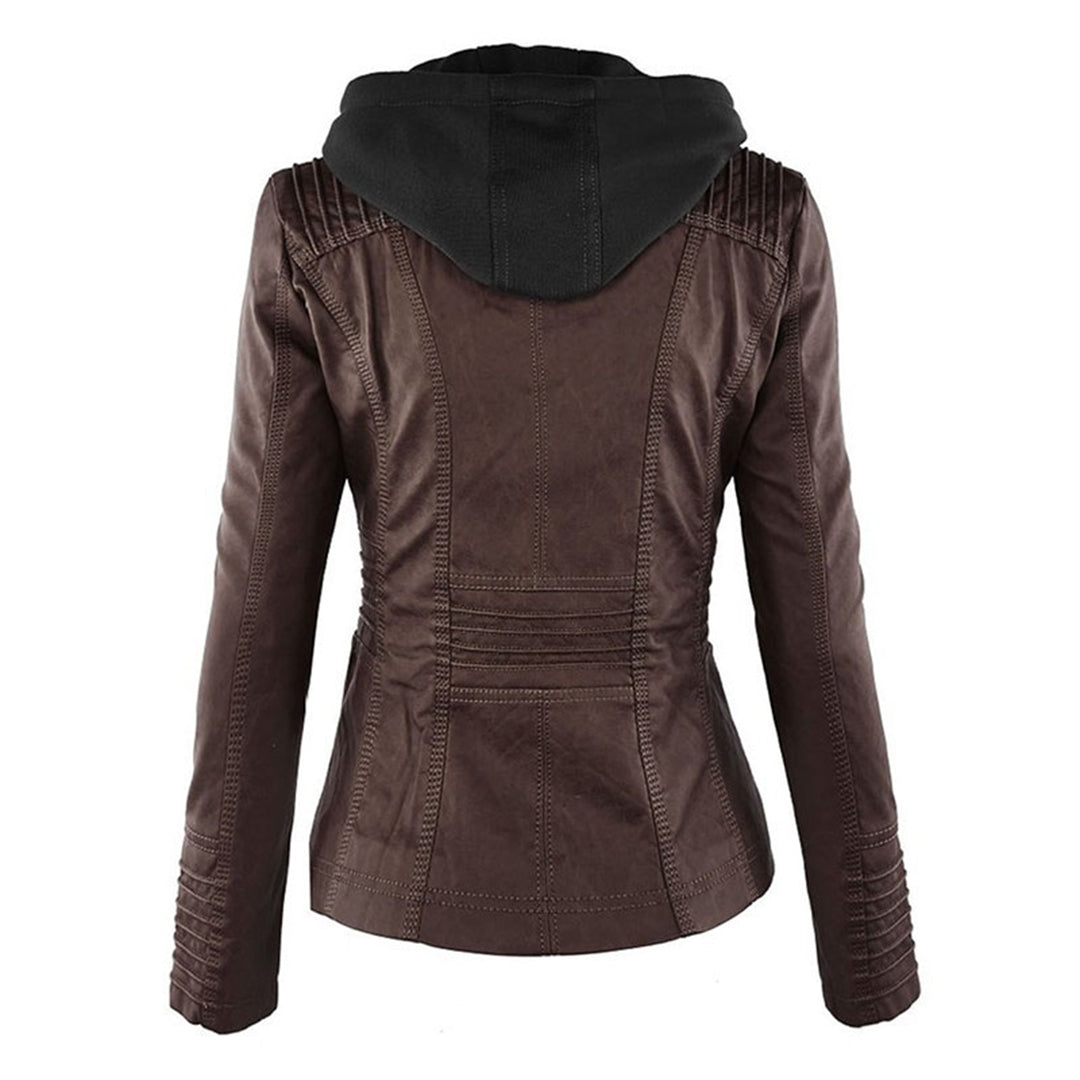 VierraSol - Chaqueta de Cuero para Mujer con Capucha