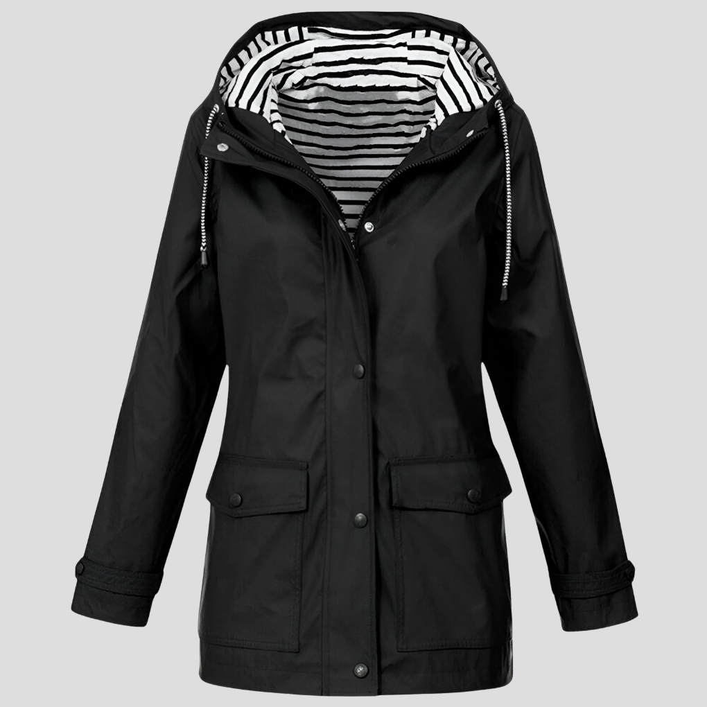VierraSol | Chaqueta de Lluvia con Capucha para Mujeres con Botones