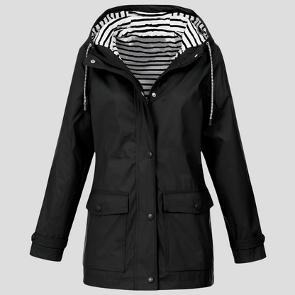 VierraSol | Chaqueta de Lluvia con Capucha para Mujeres con Botones