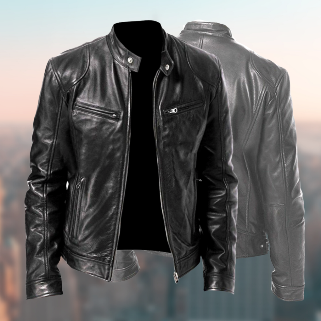 VierraSol | Chaqueta de Moto de Cuero Sintético para Hombre