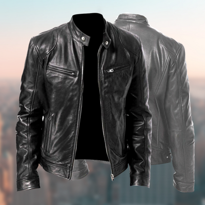 VierraSol | Chaqueta de Moto de Cuero Sintético para Hombre