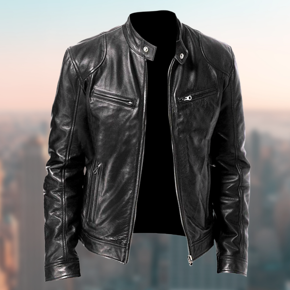 VierraSol | Chaqueta de Moto de Cuero Sintético para Hombre