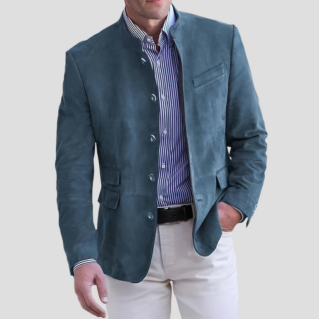 VierraSol | Chaqueta de Suede para Hombre con Cuello Mao