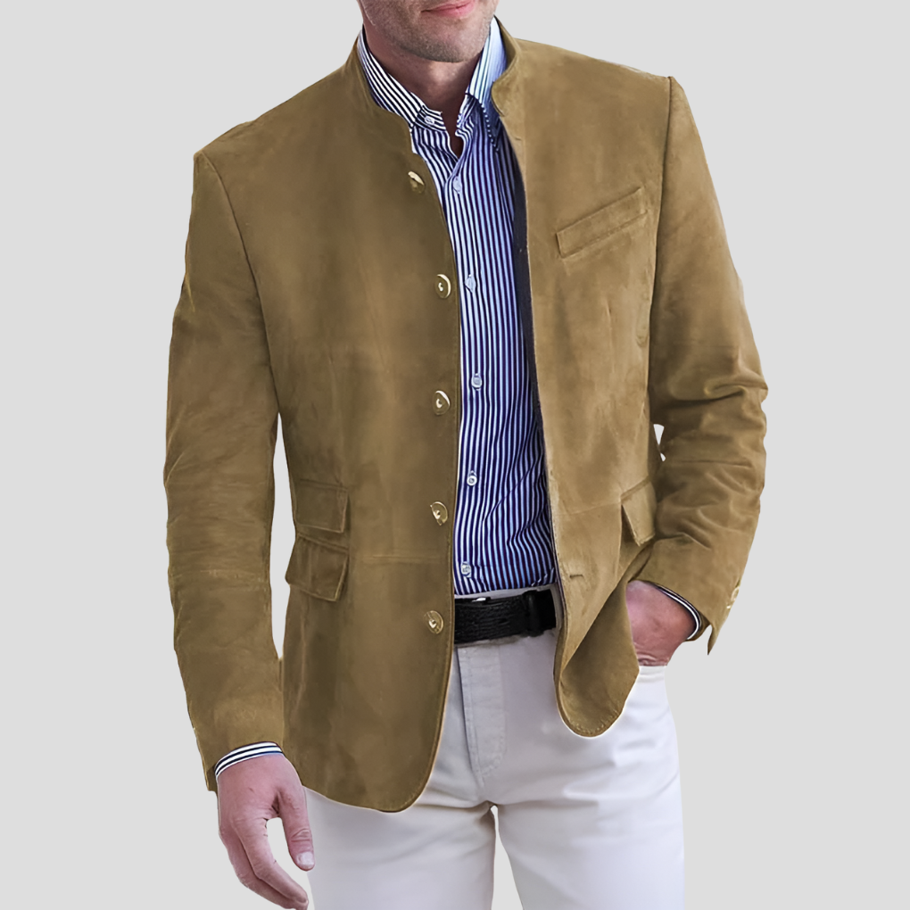 VierraSol | Chaqueta de Suede para Hombre con Cuello Mao
