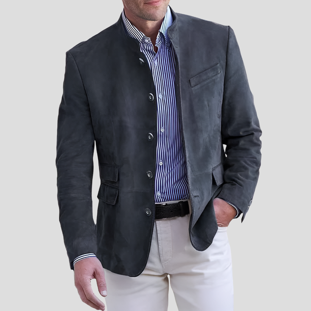 VierraSol | Chaqueta de Suede para Hombre con Cuello Mao