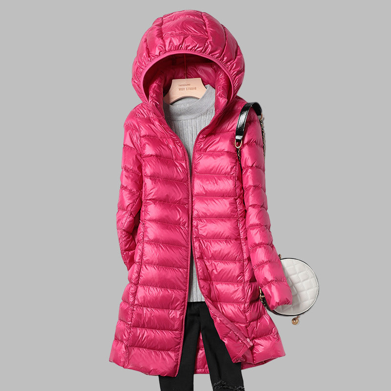 VierraSol | Chaqueta Larga de Plumas con Capucha para Mujer