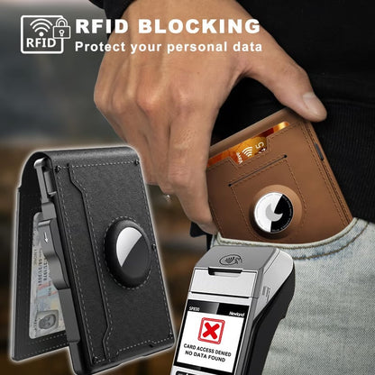 VierraSol | Clip de Dinero de Aluminio Plegable, Billetera Minimalista de Cuero con Ranuras para Tarjetas de Crédito, Bloqueo RFID
