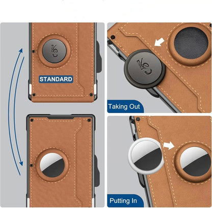 VierraSol | Clip de Dinero de Aluminio Plegable, Billetera Minimalista de Cuero con Ranuras para Tarjetas de Crédito, Bloqueo RFID