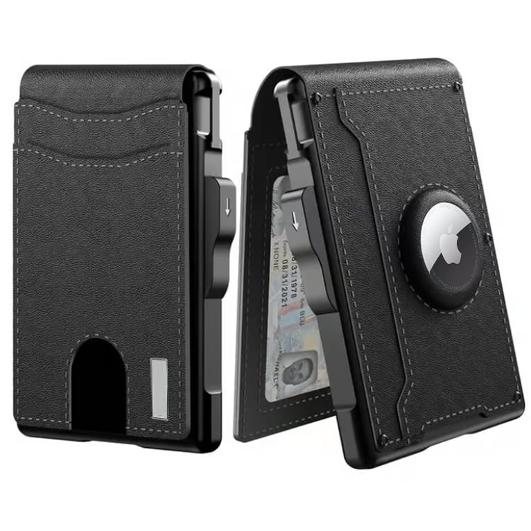 VierraSol | Clip de Dinero de Aluminio Plegable, Billetera Minimalista de Cuero con Ranuras para Tarjetas de Crédito, Bloqueo RFID