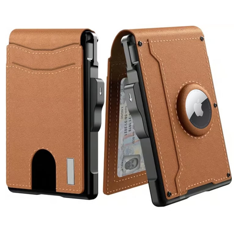 VierraSol | Clip de Dinero de Aluminio Plegable, Billetera Minimalista de Cuero con Ranuras para Tarjetas de Crédito, Bloqueo RFID