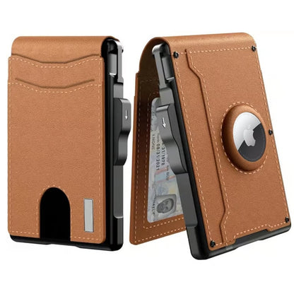 VierraSol | Clip de Dinero de Aluminio Plegable, Billetera Minimalista de Cuero con Ranuras para Tarjetas de Crédito, Bloqueo RFID