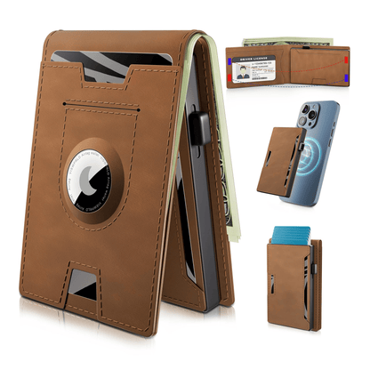 VierraSol | Clip de Dinero de Aluminio Plegable, Billetera Minimalista de Cuero con Ranuras para Tarjetas de Crédito, Bloqueo RFID