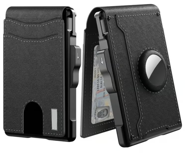 VierraSol | Clip de Dinero de Aluminio Plegable, Billetera Minimalista de Cuero con Ranuras para Tarjetas de Crédito, Bloqueo RFID
