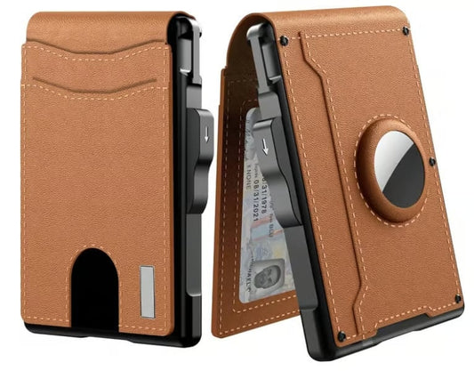 VierraSol | Clip de Dinero de Aluminio Plegable, Billetera Minimalista de Cuero con Ranuras para Tarjetas de Crédito, Bloqueo RFID