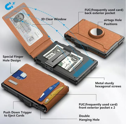 VierraSol | Clip de Dinero de Aluminio Plegable, Billetera Minimalista de Cuero con Ranuras para Tarjetas de Crédito, Bloqueo RFID