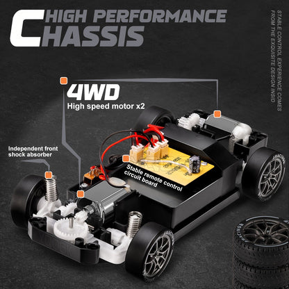 VierraSol | Coche de Drift RC 1:24 Definitivo con Ruedas LED – Juguete de Carreras Recargable 4WD