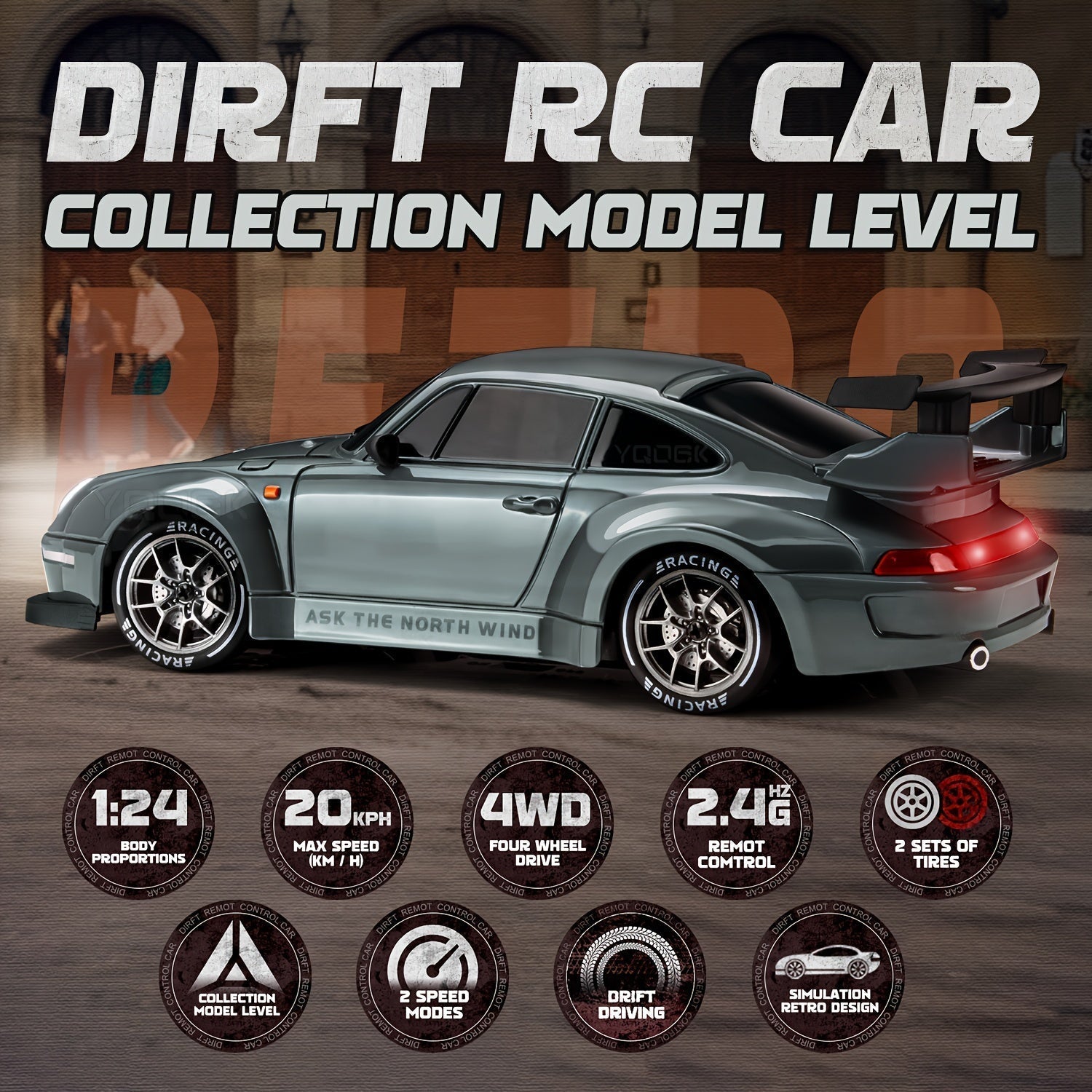 VierraSol | Coche de Drift RC 1:24 Definitivo con Ruedas LED – Juguete de Carreras Recargable 4WD