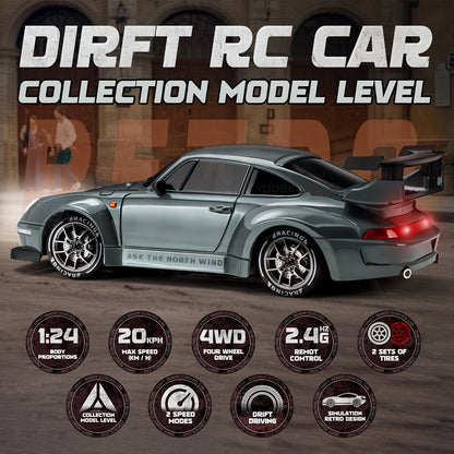 VierraSol | Coche de Drift RC 1:24 Definitivo con Ruedas LED – Juguete de Carreras Recargable 4WD