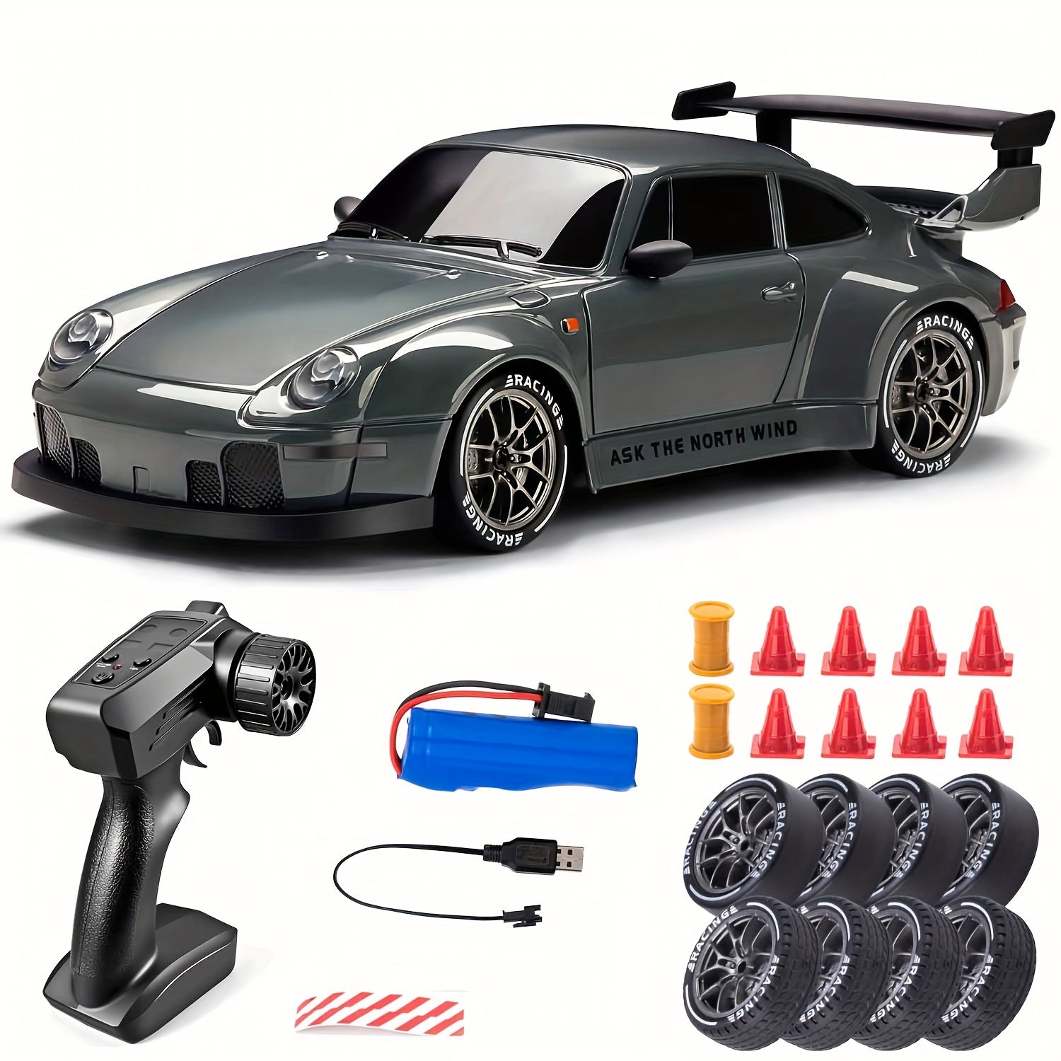 VierraSol | Coche de Drift RC 1:24 Definitivo con Ruedas LED – Juguete de Carreras Recargable 4WD