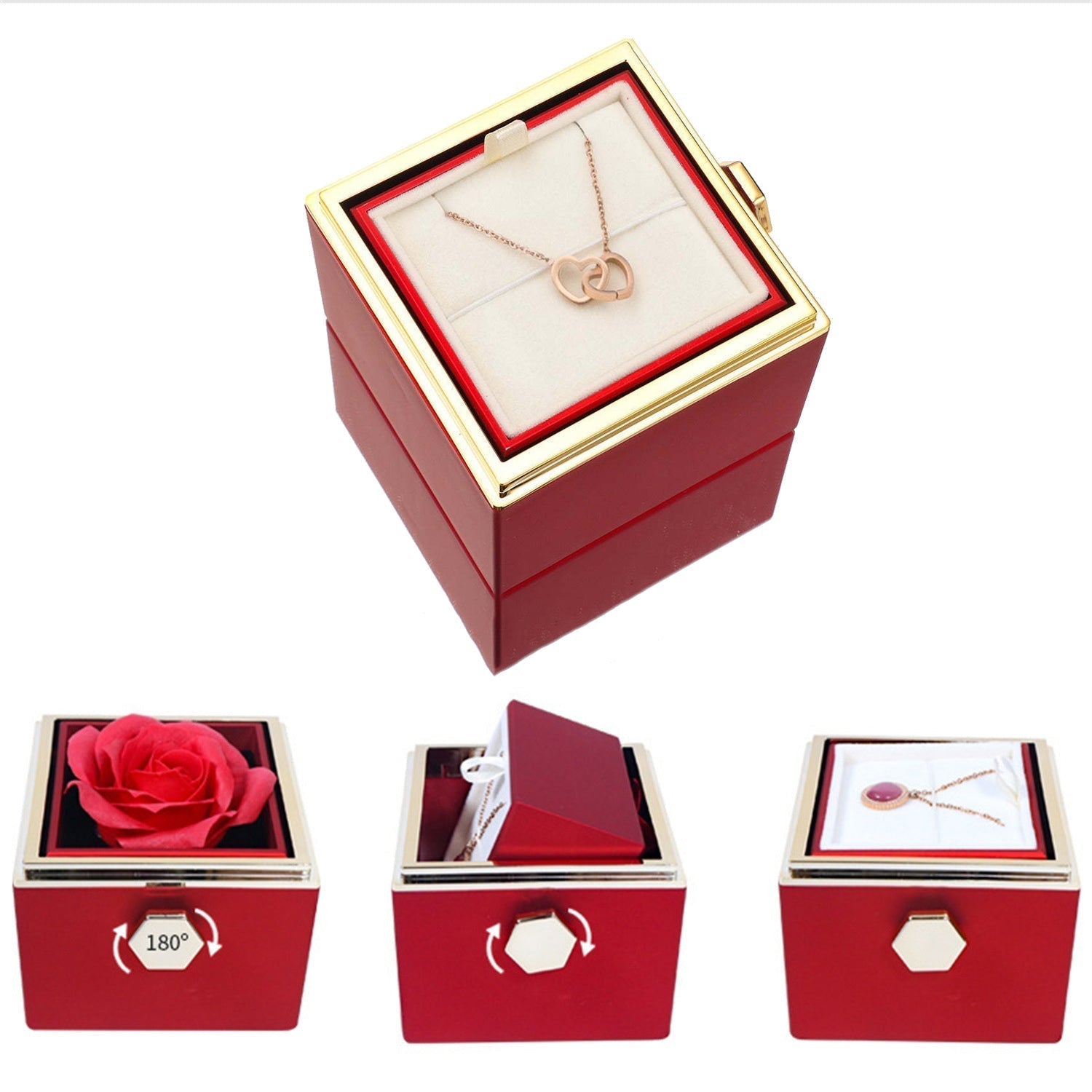 VierraSol | Collar de Corazón con Caja de Regalo Rotativa de Rosa