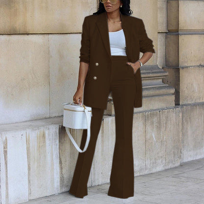 VierraSol | Conjunto de Blazer Doble Botonadura y Pantalones Acampanados para Mujer