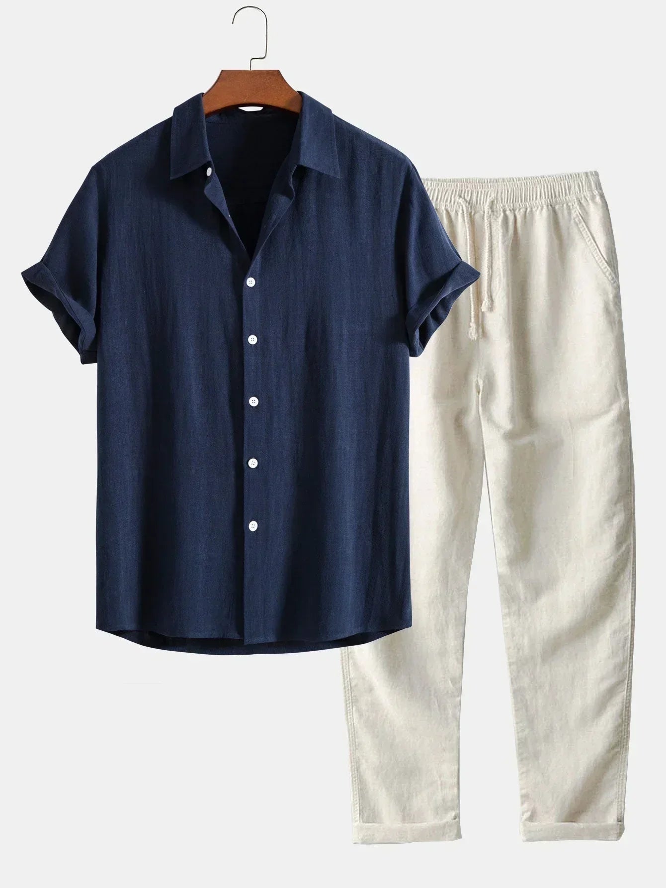 VierraSol | Conjunto de Camisa de Lino y Pantalones con Cuerda para Hombre