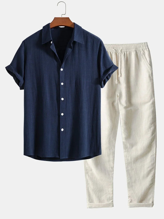 VierraSol | Conjunto de Camisa de Lino y Pantalones con Cuerda para Hombre