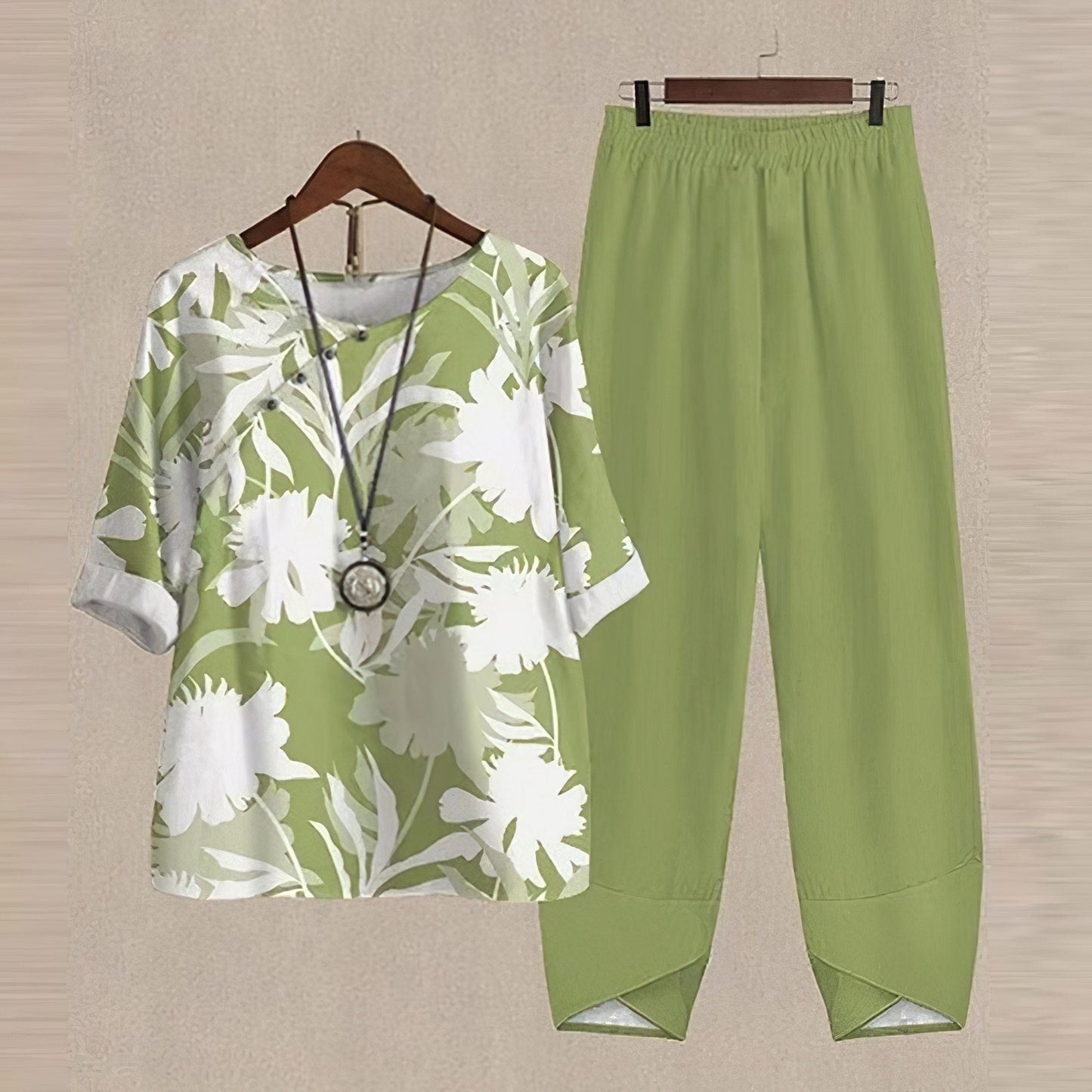VierraSol | Conjunto de Dos Piezas con Estampado Floral para Mujeres - Pantalones de Pierna Ancha