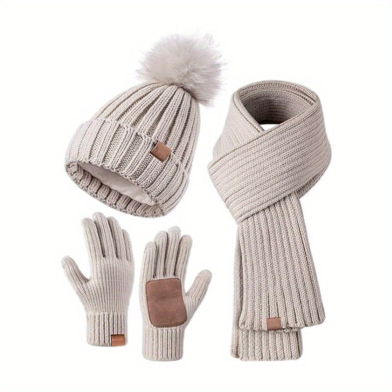 VierraSol | Conjunto de Invierno 3 en 1 de Tejido con Gorra, Bufanda y Guantes Táctiles