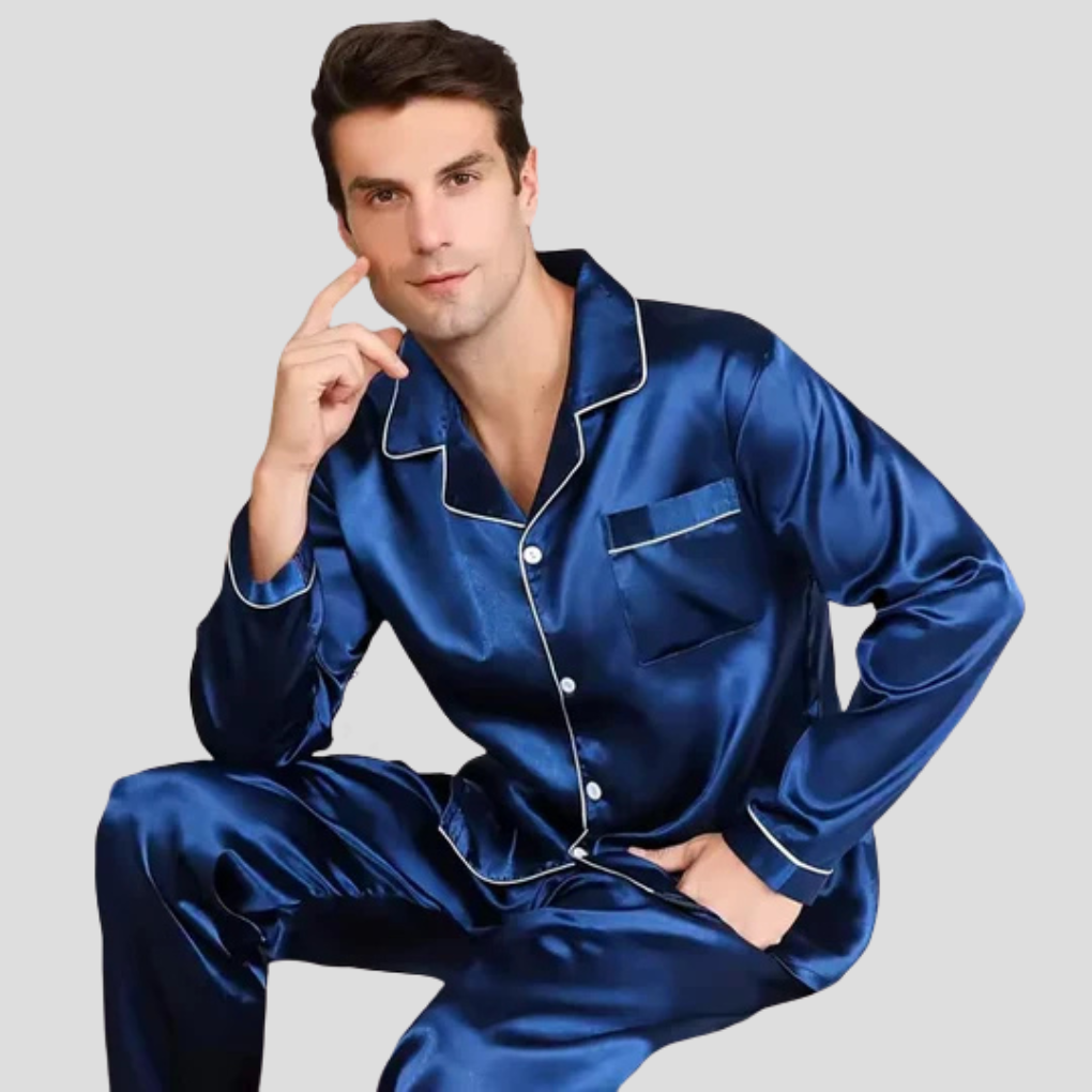 VierraSol | Conjunto de Pijamas de Seda para Hombre con Ribete
