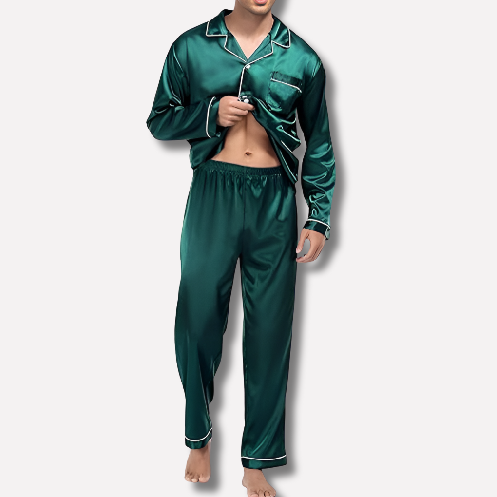 VierraSol | Conjunto de Pijamas de Seda para Hombre con Ribete
