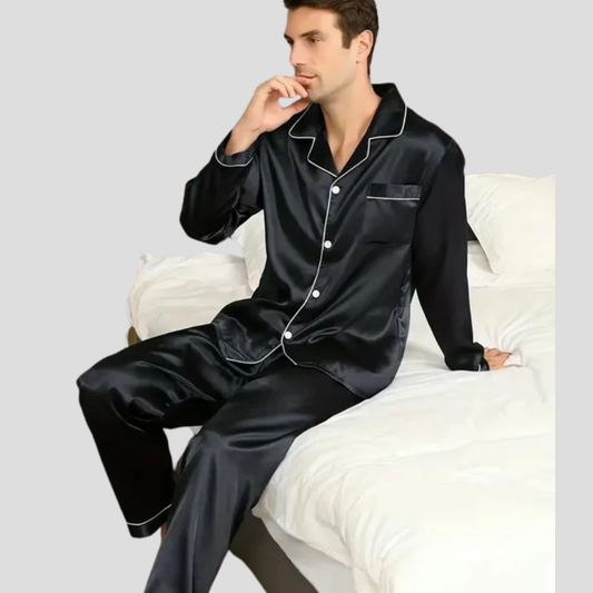 VierraSol | Conjunto de Pijamas de Seda para Hombre con Ribete