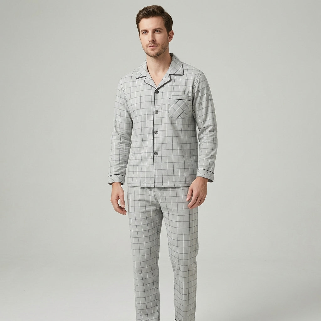 VierraSol | Conjunto de Pijamas para Hombre con Camisa de Botones y Pantalones a Cuadros