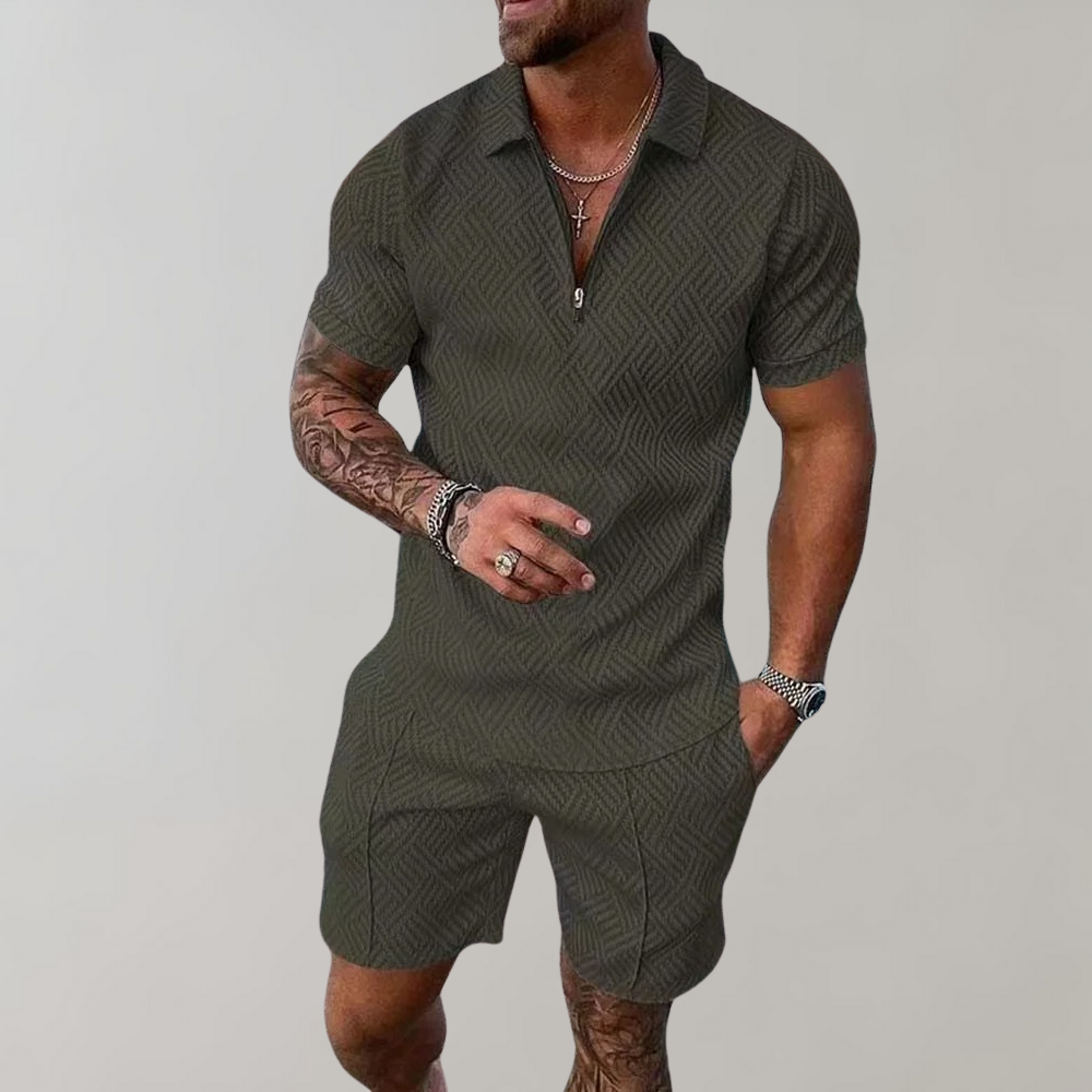 VierraSol | Conjunto de Polo con Cremallera Texturizado y Pantalones Cortos para Hombre
