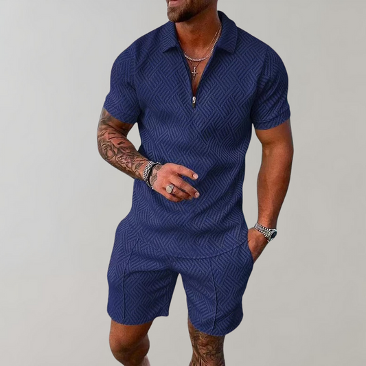 VierraSol | Conjunto de Polo con Cremallera Texturizado y Pantalones Cortos para Hombre